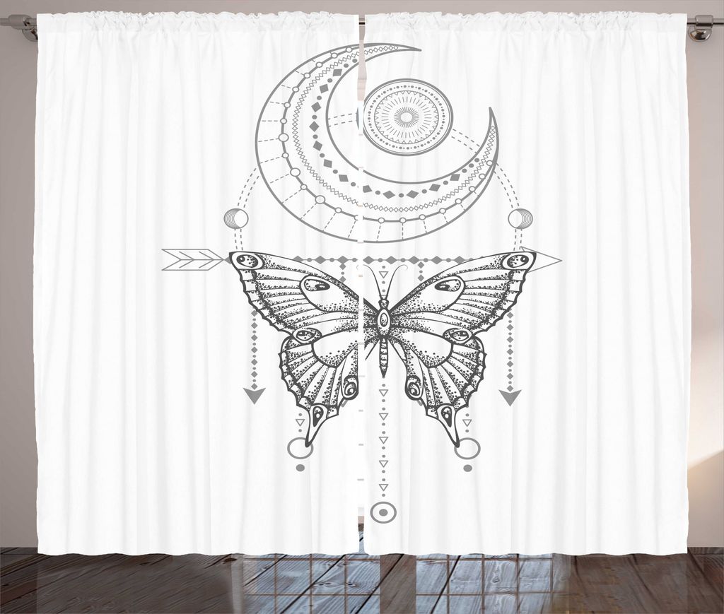 ABAKUHAUS Halbmond Rustikaler Vorhang, Mystic Art Traumfänger, Wohnzimmer Universalband Gardinen mit Schlaufen und Haken, 280 x 175 cm, Weiß schw...