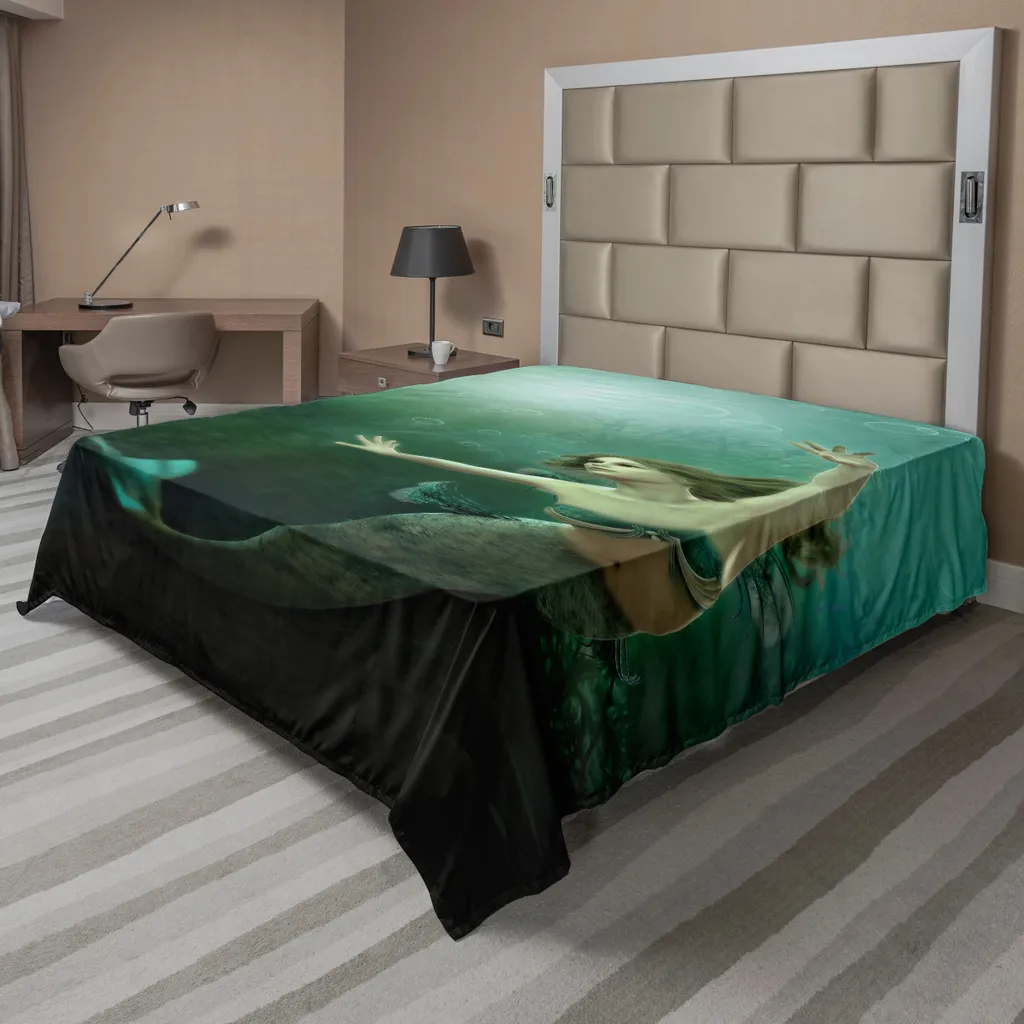 Drap plat décoratif sirène 260x228 cm en tissu doux vert sarcelle