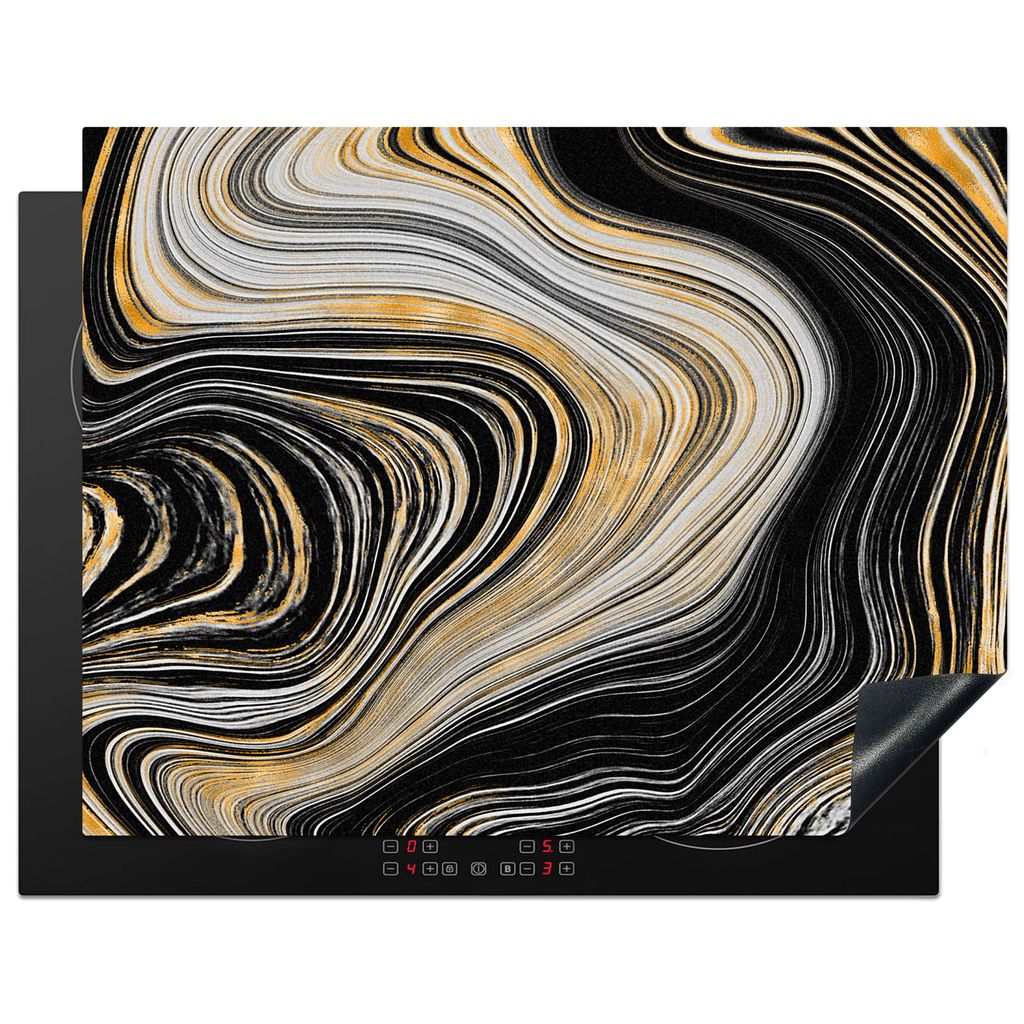 KitchenYeah Herdabdeckplatte Marmor - Golden - Schwarz , 77x59cm, Küche Deko, Glaskeramikkochfeld Herdabdeckung, Abdeckplatte fùr Kochfeld