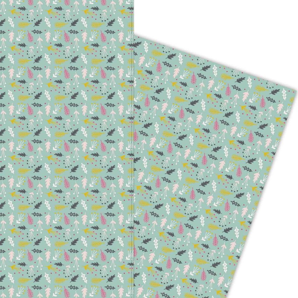 Gezeichnetes Weihnachts Geschenkpapier für liebevolle Geschenke, hellblau - G5926, 32 x 48cm