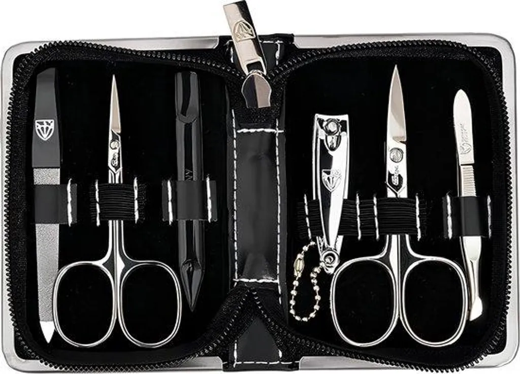 Set manucure de voyage compact noir en simili cuir pour homme et femme