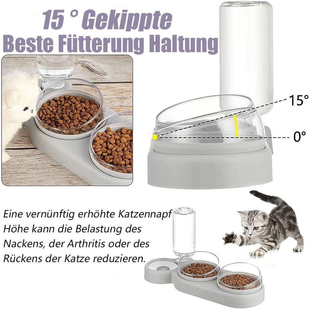 Erhöhte Katzennäpfe Mit Ständer – 2 Schüsseln, 15° Neigung, Rutschfeste Füße, Spülmaschinenfest, Für Bessere Verdauung