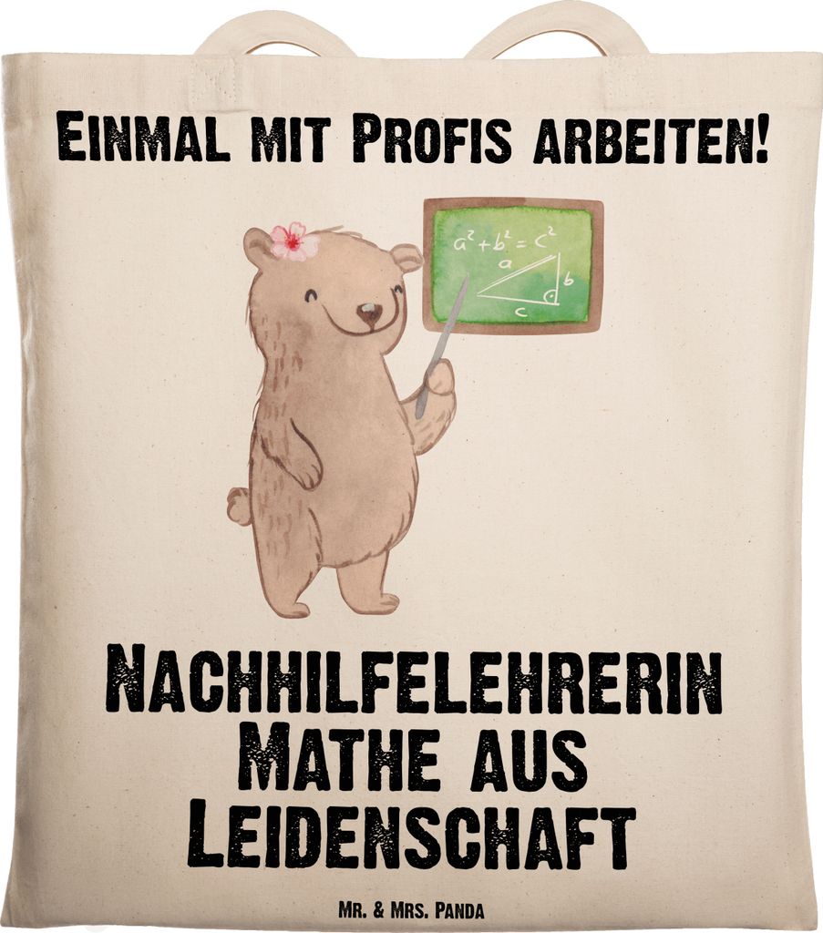 Mr. & Mrs. Panda Tote Bag Nachhilfelehrerin Mathe Leidenschaft - Transparent - Geschenk, Nachhilfe, Laptoptasche, Tasche, Lustig, Stoffbeutel, Shop...