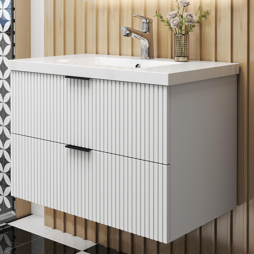AICA Waschbeckenunterschrank Weiß Matt 80cm Mineralguss Produktbild 