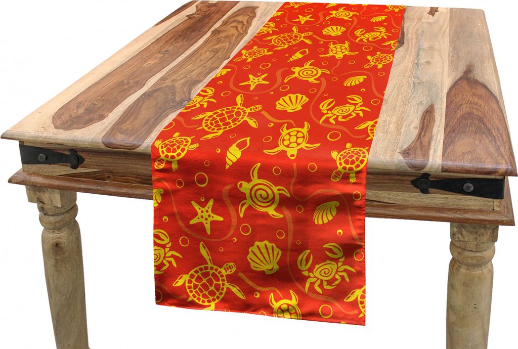 ABAKUHAUS Orange Tischläufer, Gelbe Schildkröten Crabs, Esszimmer Küche Rechteckiger Dekorativer Tischläufer, 40 x 225 cm, Burnt Orange Gelb