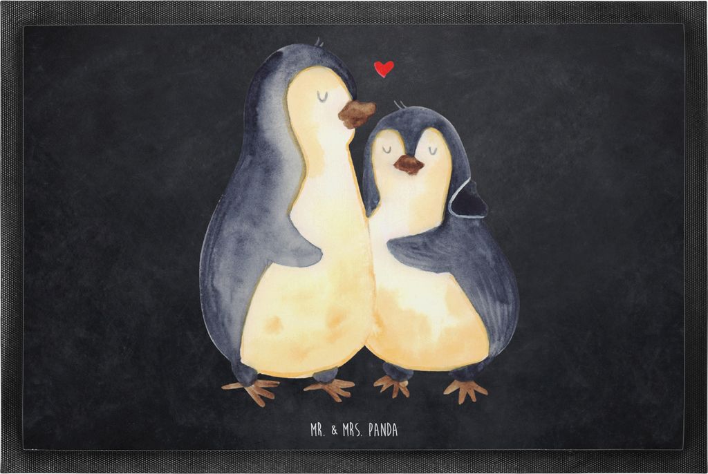 Mr. & Mrs. Panda Schmutzfangmatte Pinguin umarmen 60 x 90 cm - Kreidetafel - Geschenk, Umarmung Verliebt, Hochzeitstag, Liebesbeweis, Fußabtreter,...