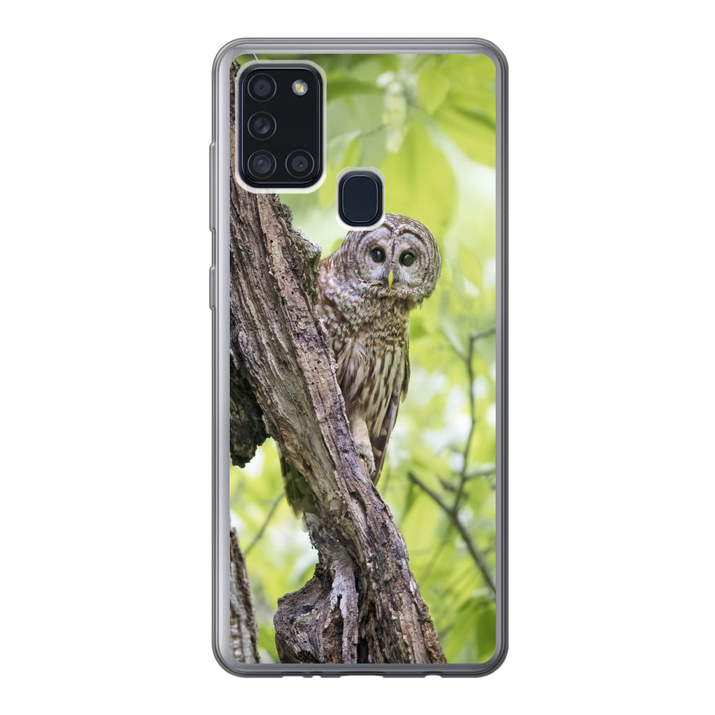 MuchoWow Handyhülle Schutzhülle Hülle für Samsung Galaxy A21s Eule - Wald - Licht Silikon Softcase Handy Hülle - Hartschale