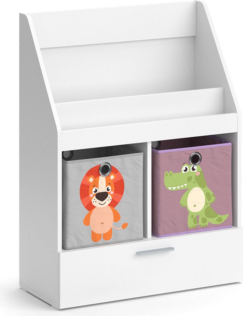 Kinderregal Vicco Luigi Weiß 72 x 96.2 cm mit Schublade und 2 Faltboxen opt.4, Model 39443