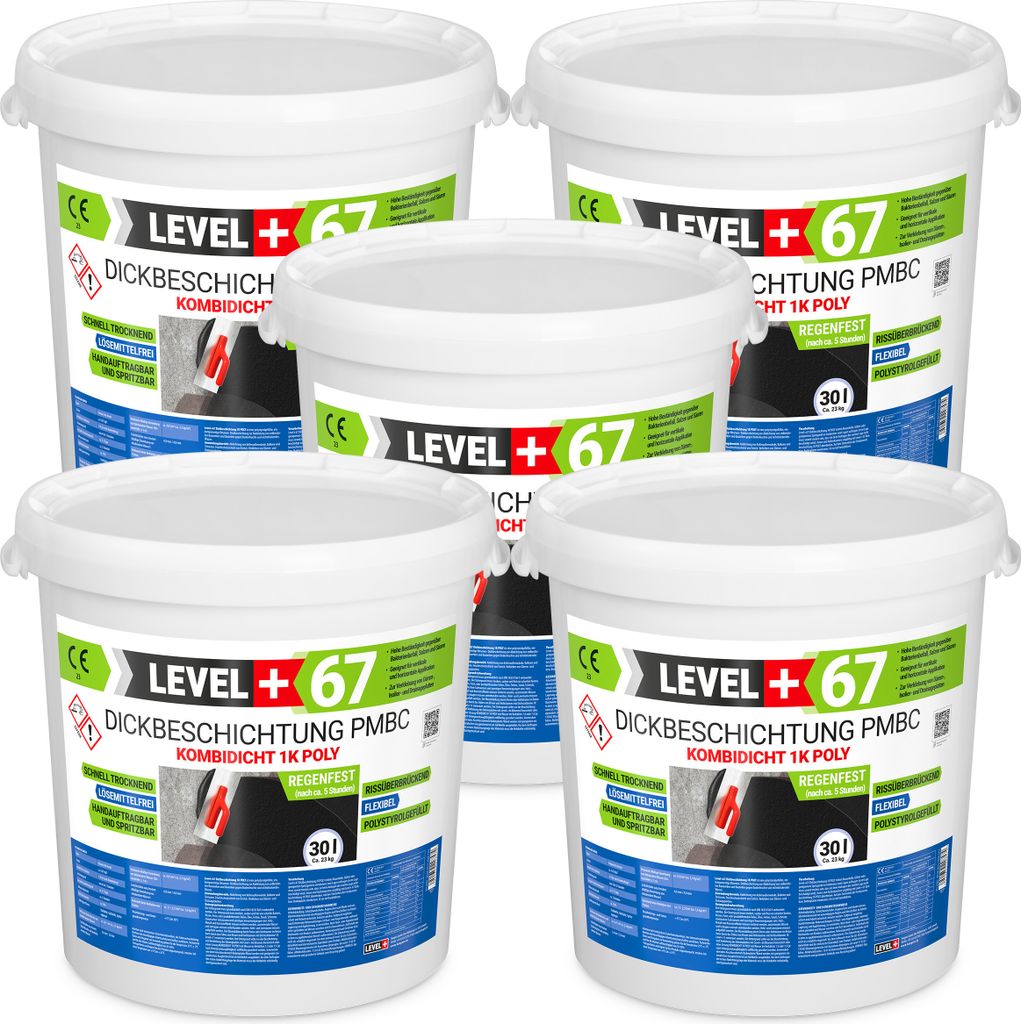 Bitumen Dickbeschichtung 1K Polystyrol 150l Fundamente Keller Abdichtung LEVEL+67