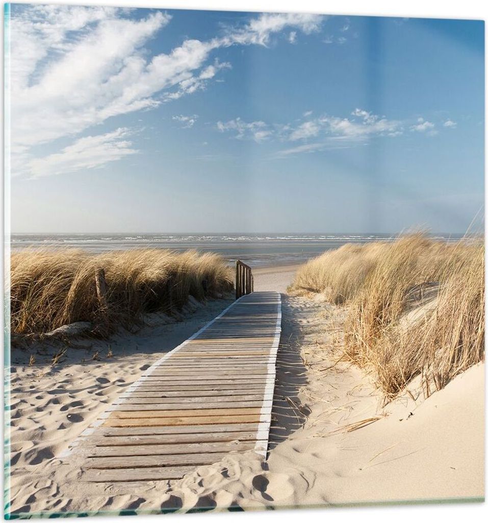 Bilder auf glas - Strand Meer Fußgängerbrücke Ufer - 60x60cm - Glasbilder - Wandbilder - Kunstdruck - zum Aufhängen bereit - Wanddekoration aus...