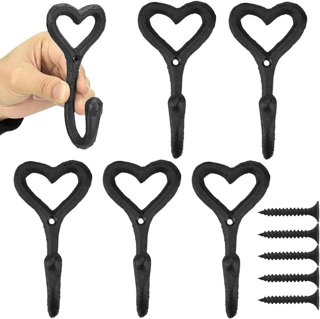 Patères cœur métal vieilli pour cuisine et salle de bain : lot de 5