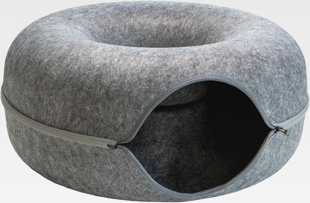 Katzentunnel Katzen Donut Katzenhöhle Katzenbett Spielhöhle für Ihr Liebling, rund, Maße 60x60x28 cm, aus robustem Filz gefertigt, Grau. Multif...