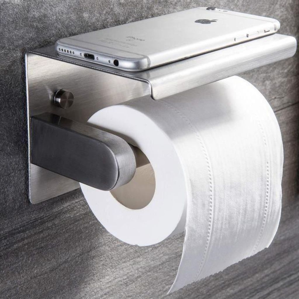 Toilettenpapierhalter, Toilettenpapierhalter mit Handyhalterung, Wandrollenhalter aus Edelstahl, Ablage für Toilettenpapierspender im Badezimmer