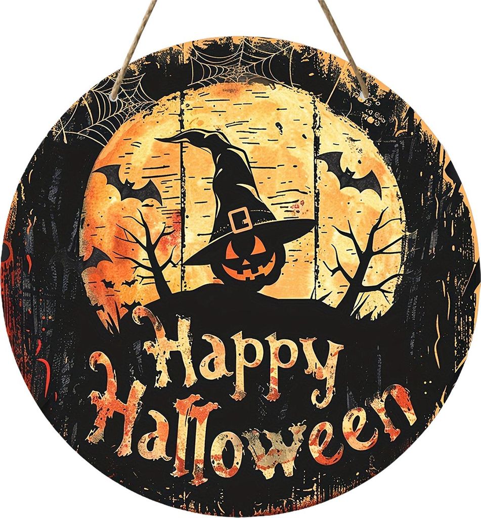 Halloween-Schild für die Haustür, Halloween-Kranz, Holzschild zum Aufhängen, Boo, Geist, Kürbis, Hexe, Willkommensschild für Fenster, Wanddeko...
