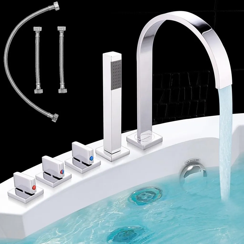 set di miscelatori per vasca con doccetta a 5 fori Miscelatore angolare per vasca da bagno Rubinetto per bordo vasca