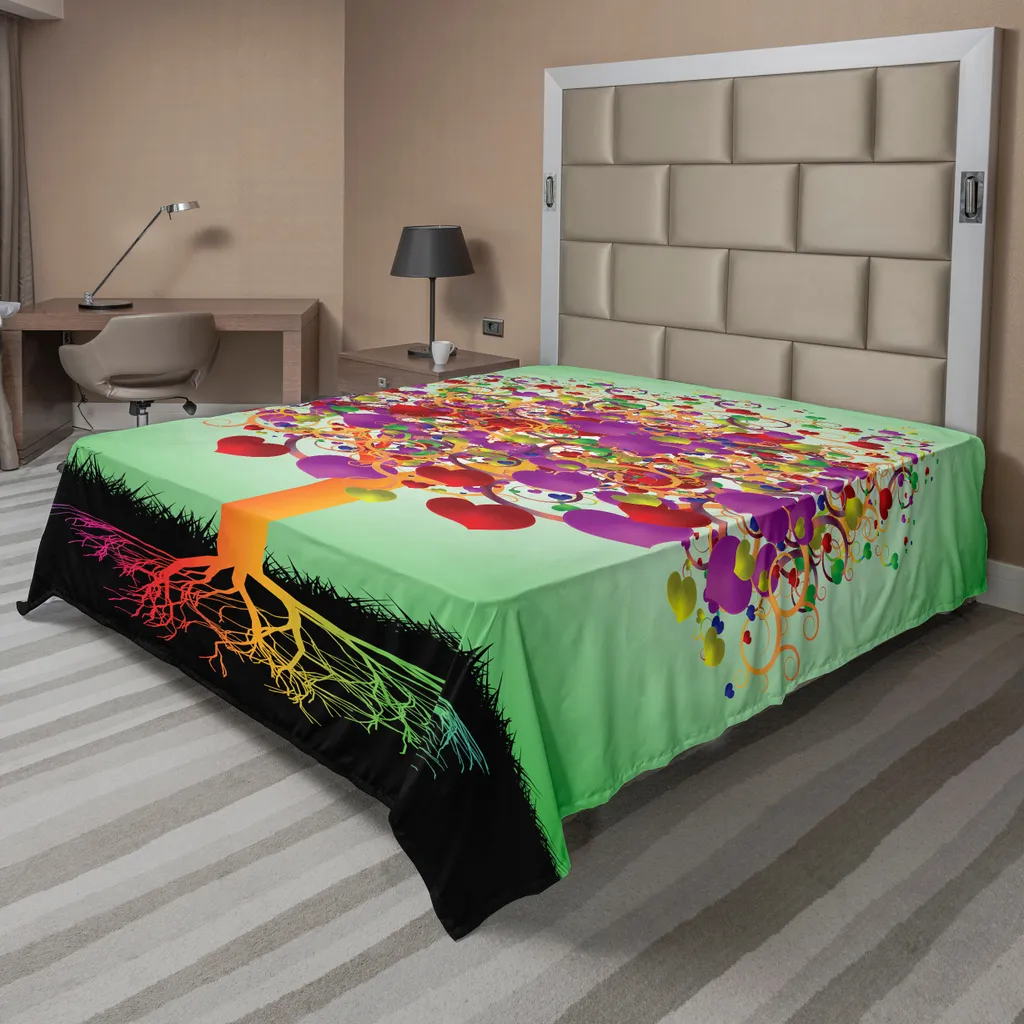 Drap de Lit Plat en Microfibre Douce Motif Arbre de Vie Multicolore