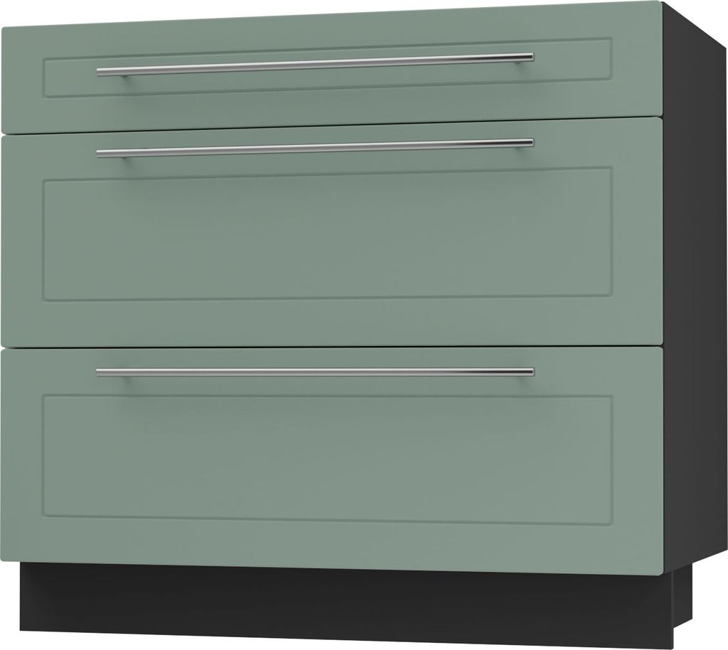 Schubladenunterschrank KVANTUM Teilauszug 90cm Korpus- & Frontfarbe wählbar (Q-D3M/90),mint matt,schwarz