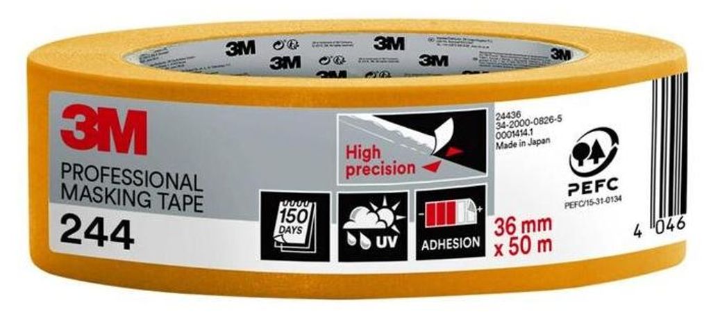 3M Malerabdeckband 244, 36 mm x 50 m, 1 Rolle/Packung - 100% PEFC SGSCH-PEFC-COC-110078 | Packung (1 Rolle)