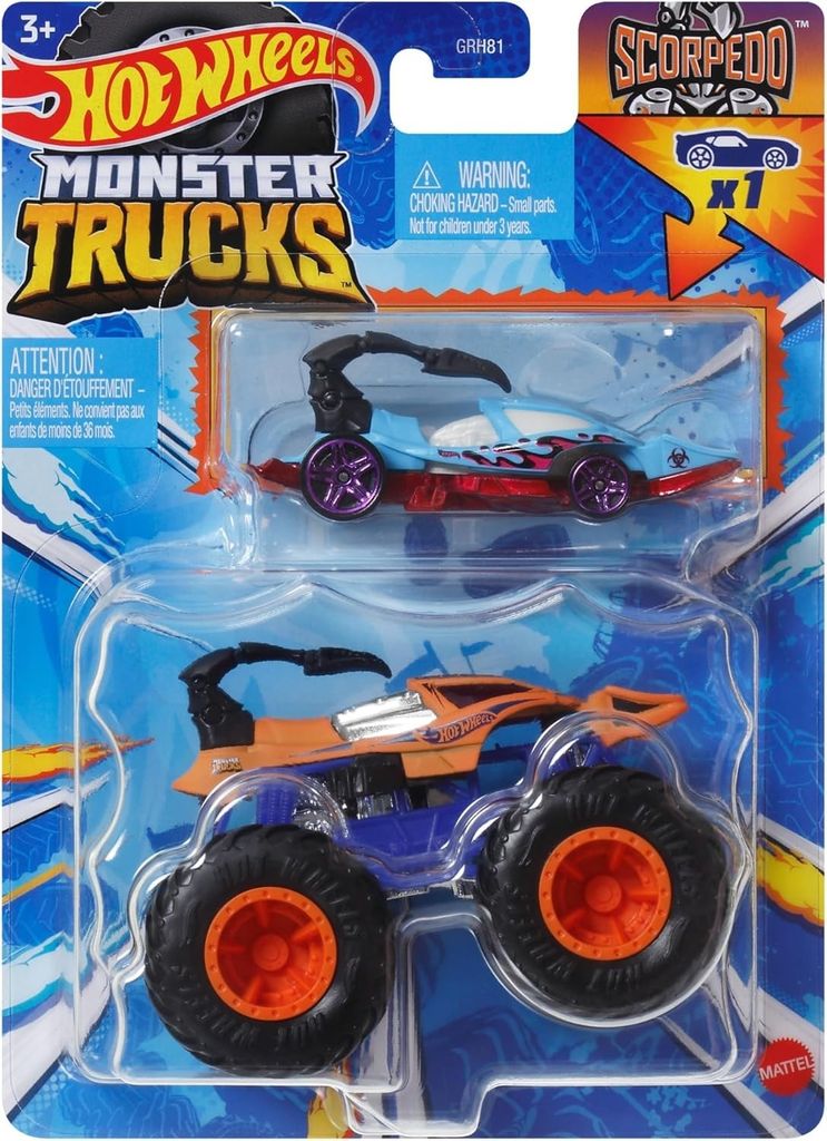 Scorpedo + Bonus Auto HWN45 Monster Trucks 1:64 Hot Wheels Produktbild 