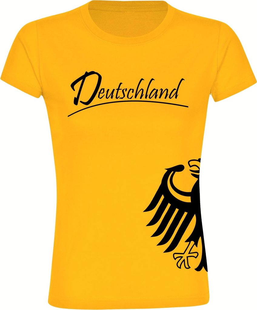multifanshop Damen T-Shirt - Deutschland - Adler seitlich, gelb, Größe M