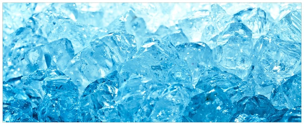 Wallario Wandbild aus Acryl, 200 x 80 cm, freischwebende Optik - Leuchtendes Eis in blau
