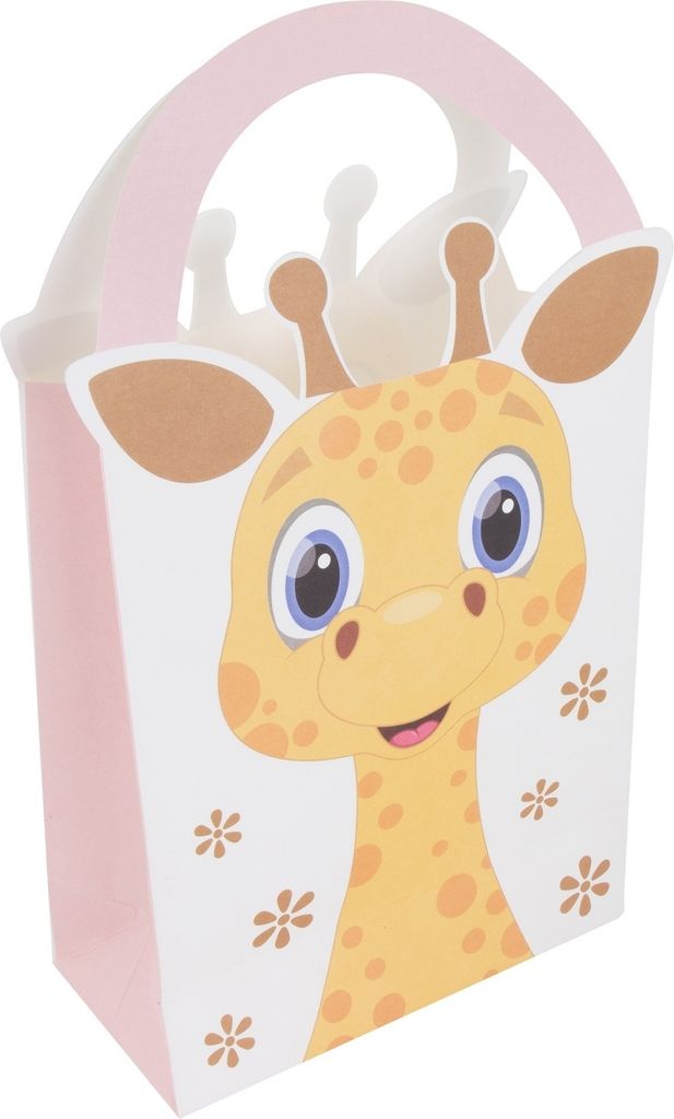 4 Tragetaschen aus Papier / ca. 22 x 12 cm / Geschenkbeutel / "Giraffe"