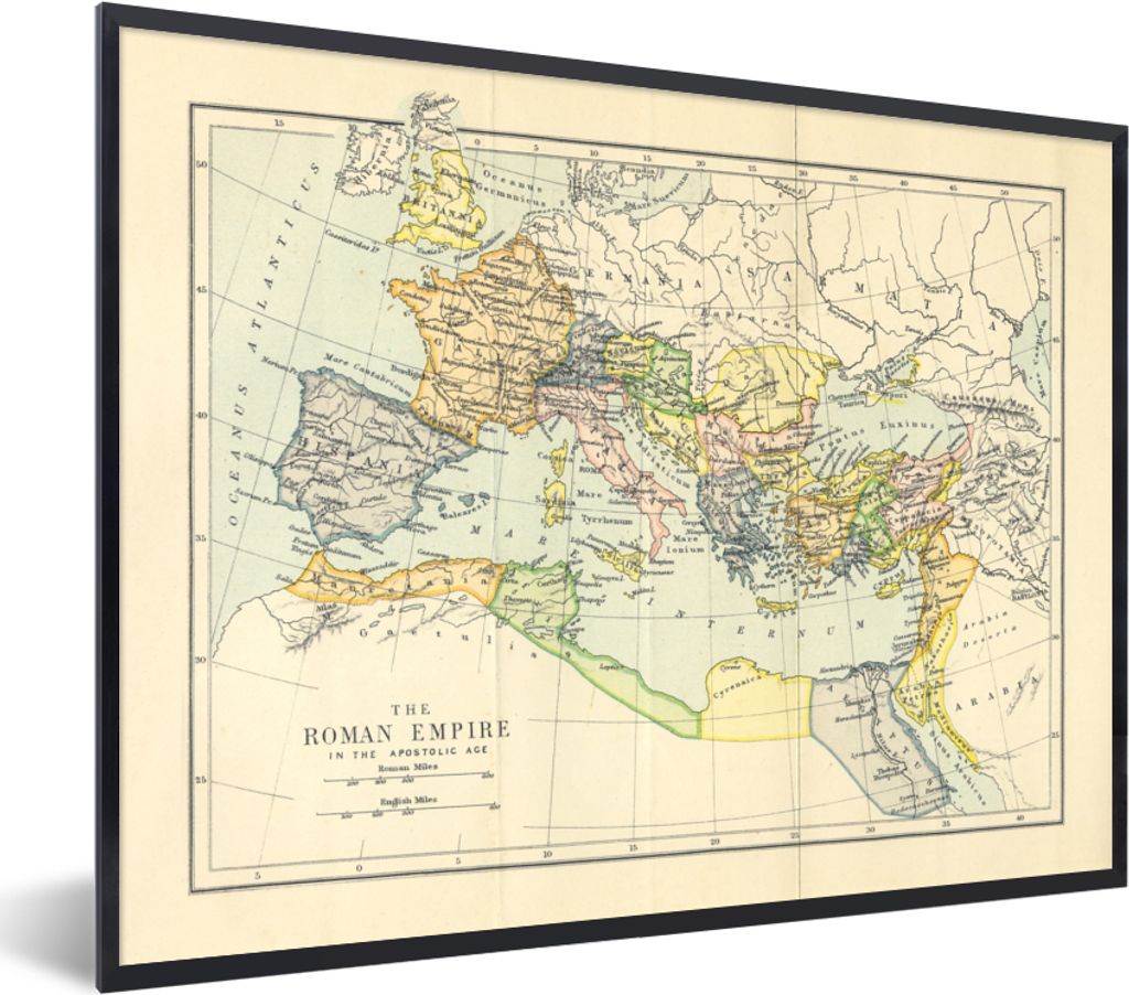 MuchoWow MuchoWow Gerahmtes Poster Klassische Weltkarte Römisches Reich 80x60 cm - Poster mit zchwarzem Bilderrahmen - Schwarzem - Mit Gestell