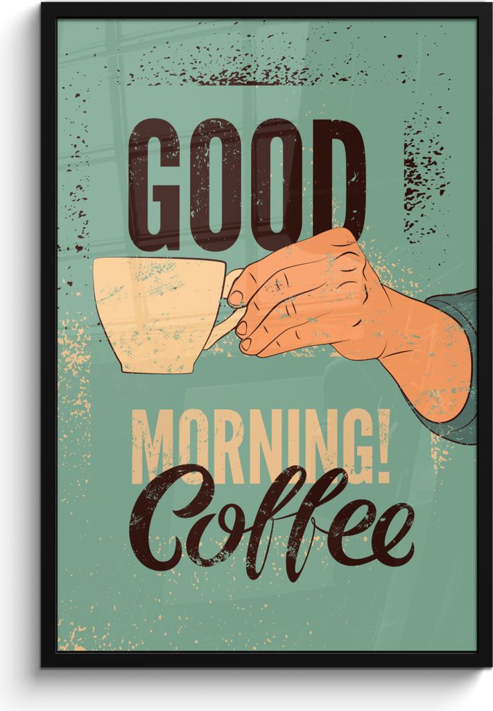 MuchoWow MuchoWow Gerahmtes Poster Kaffee - Retro - Zitate - Guten Morgen! Kaffee - Sprichwörter 60x90 cm - Poster mit zchwarzem Bilderrahmen ...