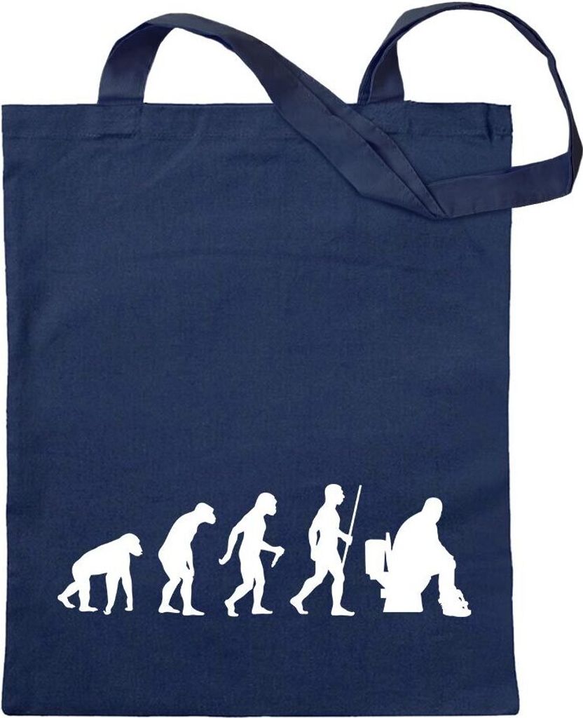 Kiwistar - Baumwolltasche - dunkelblau - Klo Toiletten Evolution - Tragetasche Stoffbeutel Umhängetasche Langer Henkel