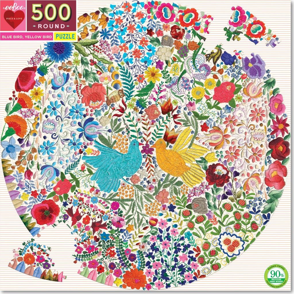 EEBOO Rundpuzzle Blauer und gelber Vogel 500 Teile