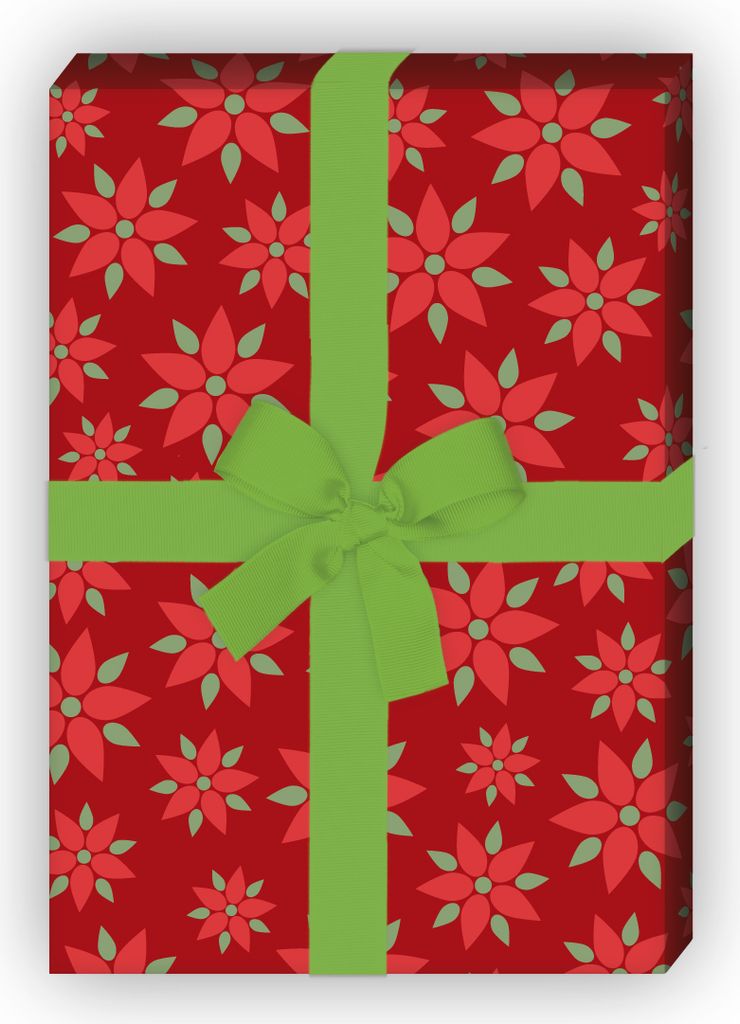 groß gemustertes Weihnachtspapier mit Weihnachtsstern Blume, rot, 32 x 48cm - G9855, 32 x 48cm