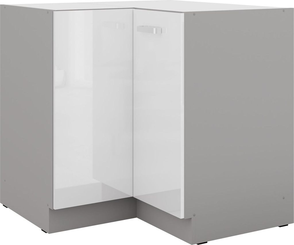 Eckunterschrank 90x90 Bianca Weiß Hochglanz + Grau Küchenzeile Küchenblock
