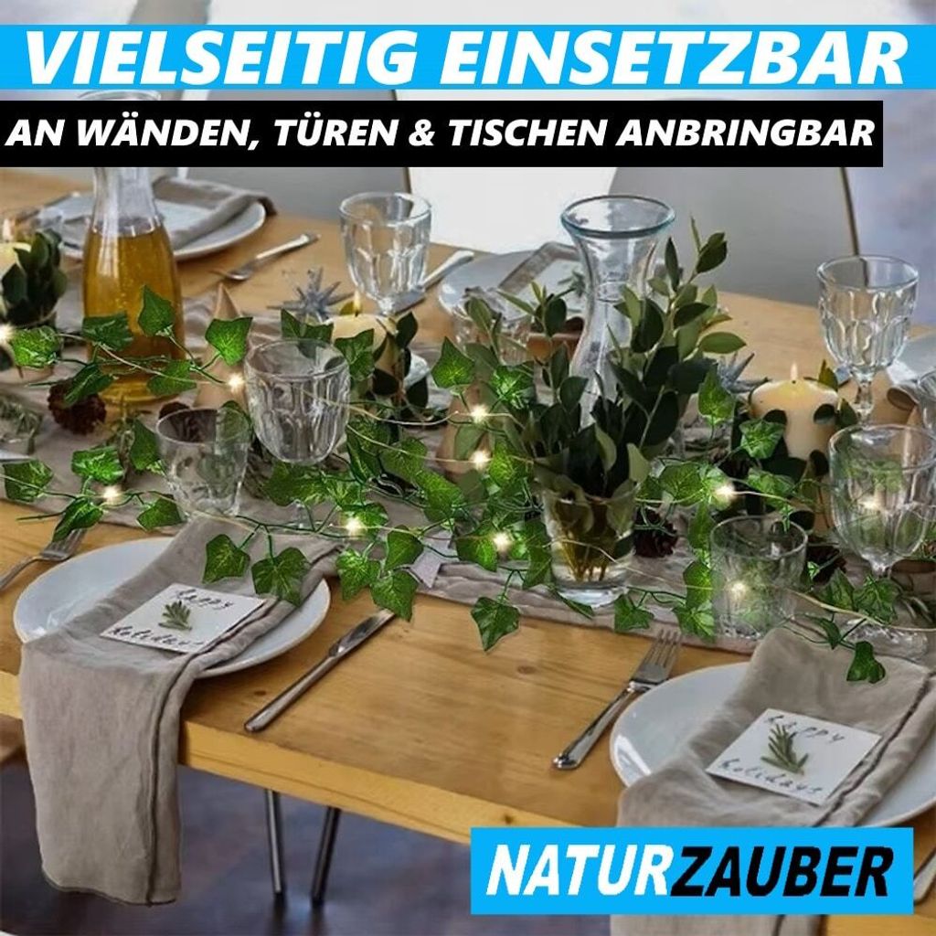 Luci A Forma Di Edera Con 20 LED Caldi, 2 Metri, Con Timer 6/18 Ore, Impermeabili E A Batteria (3 AA) Per Giardino E Balcone