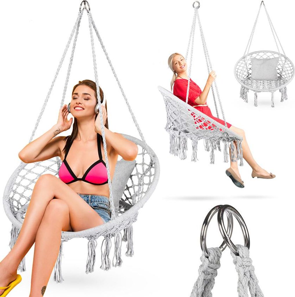 Outtec Hängesessel XXL - bis 150 kg - Sessel zum Aufhängen - Indoor & Outdoor - Hängekorb, Schaukel für Garten, Terrasse, Balkon, Veranda - B...