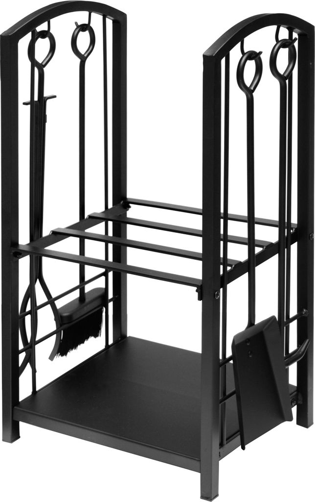 Raik Holzregal & Kaminbesteck Wilhelm, 4-teilig, schwarz, 74 cm