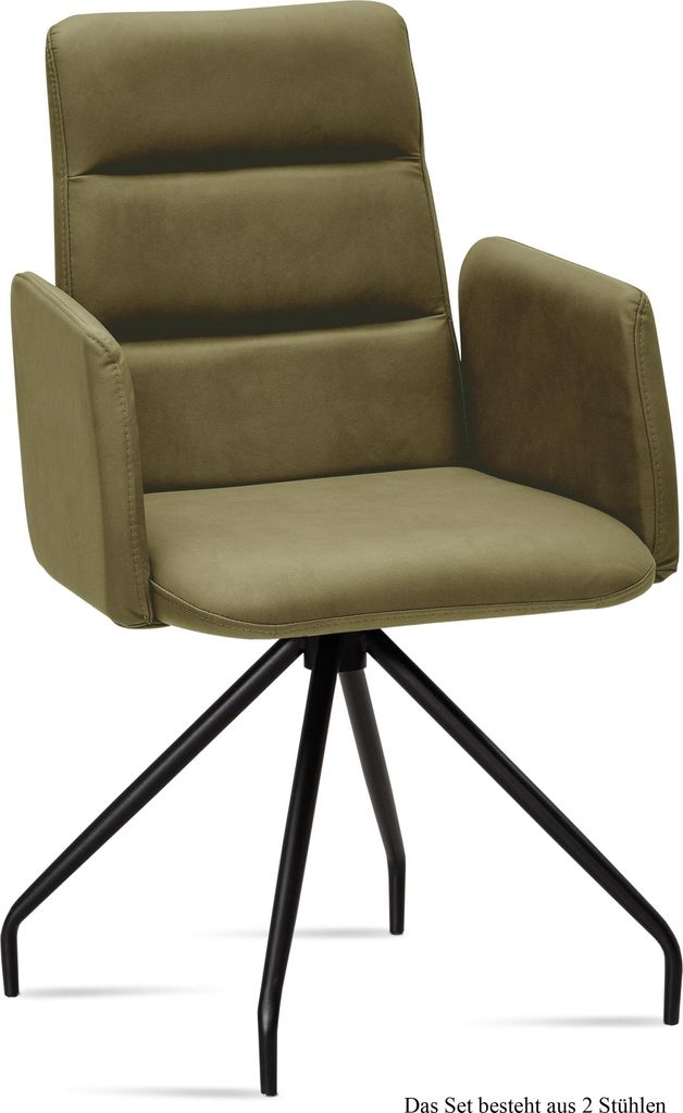 Armlehnstuhl (2er-Set) Devora 52x92x60 Schwarz/Olivgrün
