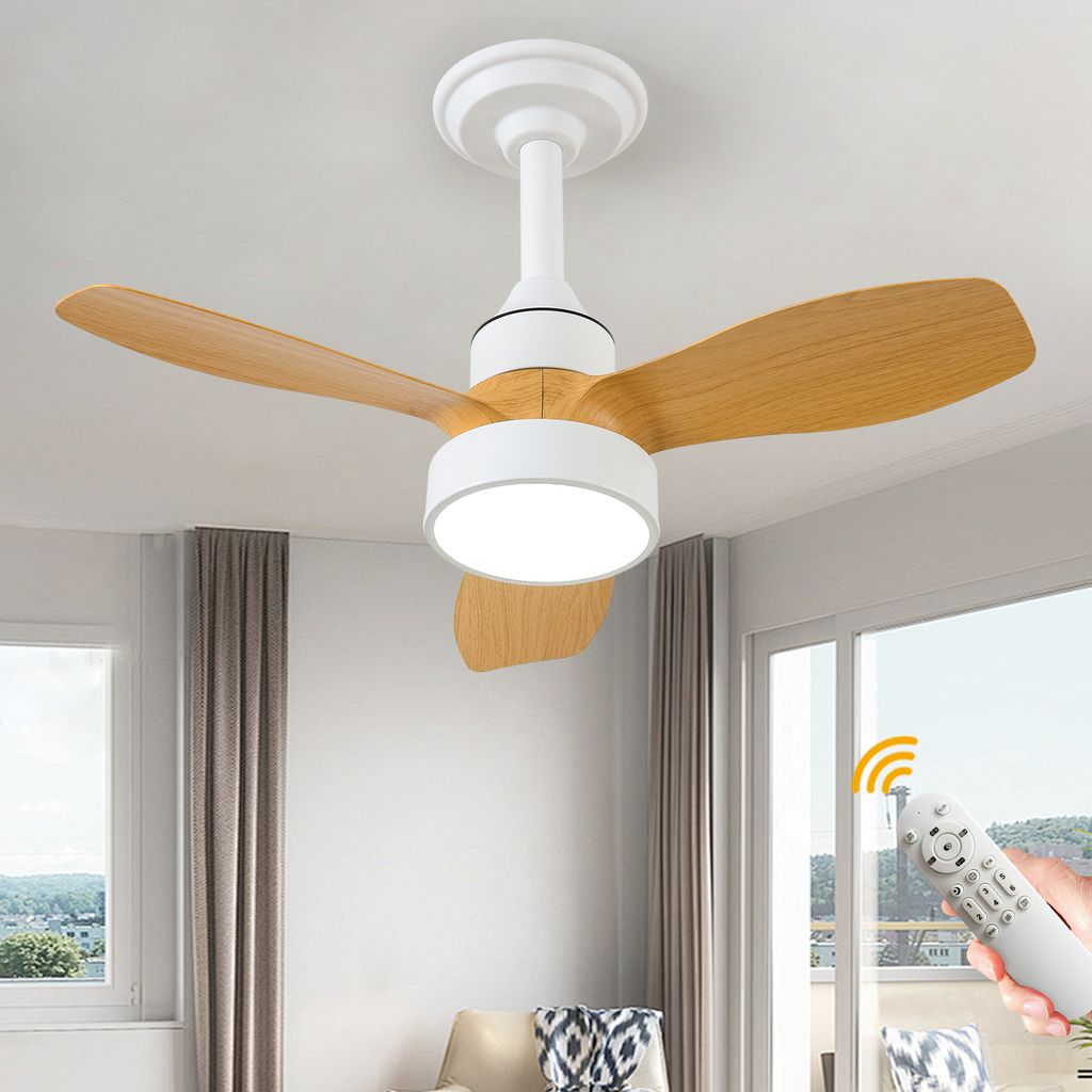 Deckenventilator mit Beleuchtung und Fernbedienung 24W LED Leise Deckenleuchte Holz Ventilator Mit Dimmbar Timer Einstellbare Windgeschwindigkeit