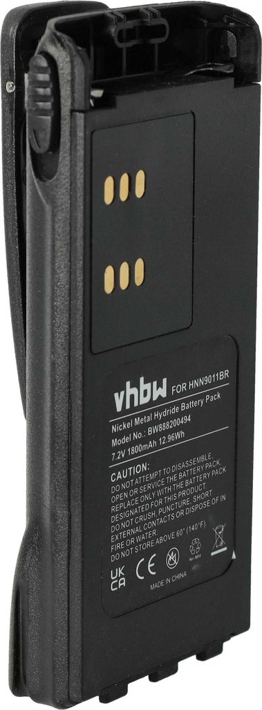 vhbw Akku kompatibel mit Motorola HT750, MTX8250LS, MTX8250, MTX8250.LS, HT1550.XLS Funkgerät, Walkie Talkie (1800 mAh, 7,2 V, NiMH) + Gürtelclip