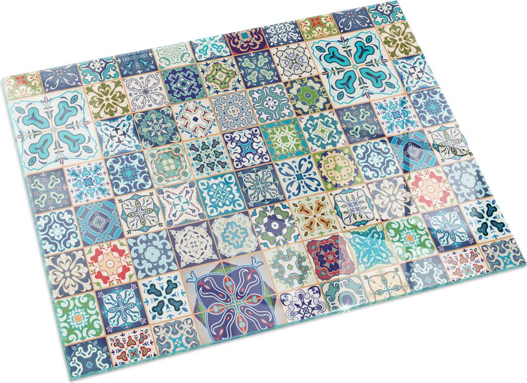 Mosaikmuster auf Fliesen – Glasbodenplatte für – Kaminofen – Kaminplatte Glas – Schutzglas – Funkenschutzplatte –Glasbodenplatte Feuer...