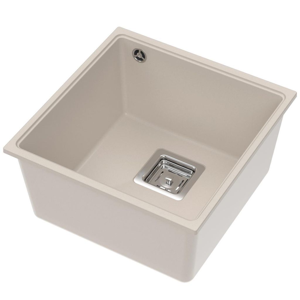 HOMEVELLO Spülbecken SILVION Einbecken Granitspüle 41x42x22,5 cm Beige, Hochwertige Küchenspüle mit Siphon, Überlauf, Pflegeleicht, Kratzfest,...