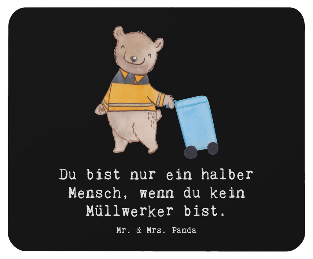 Mr. & Mrs. Panda Mauspad Müllwerker Herz - Schwarz - Geschenk, laptop, Mousepad, Müllmann, Lustig, computer, Witzig, Mouse Pad, pc, Spruch