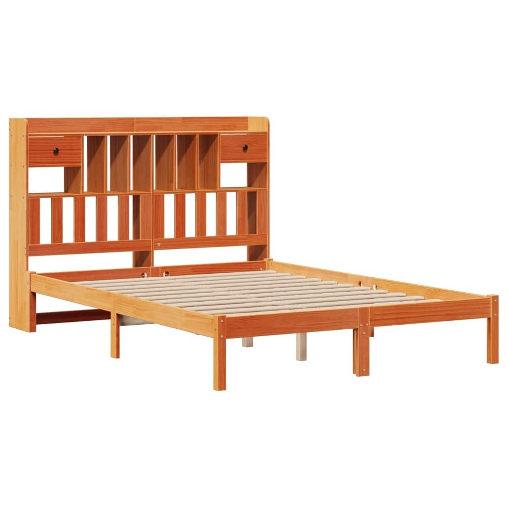 "im Sonderangebot"Massivholzbett - CLORIS - Doppelbett - Robust und langlebig - mit Regal ohne Matratze Wachsbraun 140x190 cm - Einfache Montage - ...