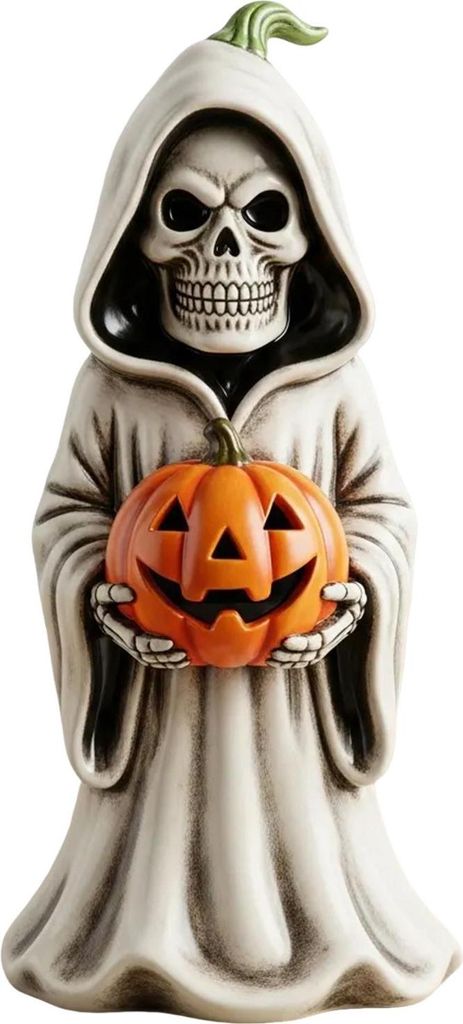 Halloween Schädel Kürbis Figurine Harz Skelett Hält Kürbis Statue Spooky Tabletop Ornamente für Indoor Home Decor