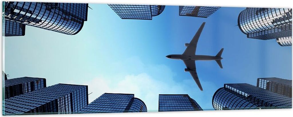 Bilder auf glas - Himmel Stadt Agglomeration Wolkenkratzer - 90x30cm - Glasbilder - Wandbilder - Kunstdruck - Wanddekoration aus Glas - Glas Bilder...