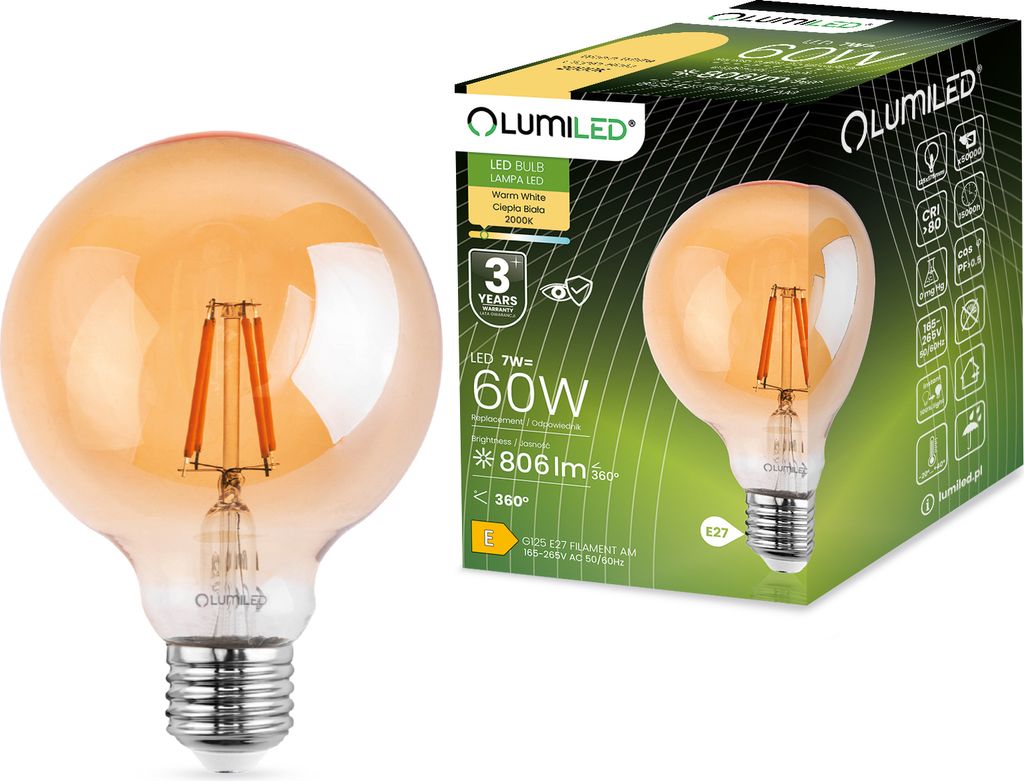 LUMILED G125 E27 LED Vintage Lampe 7W (Entspricht 60W), 806 Produktbild 