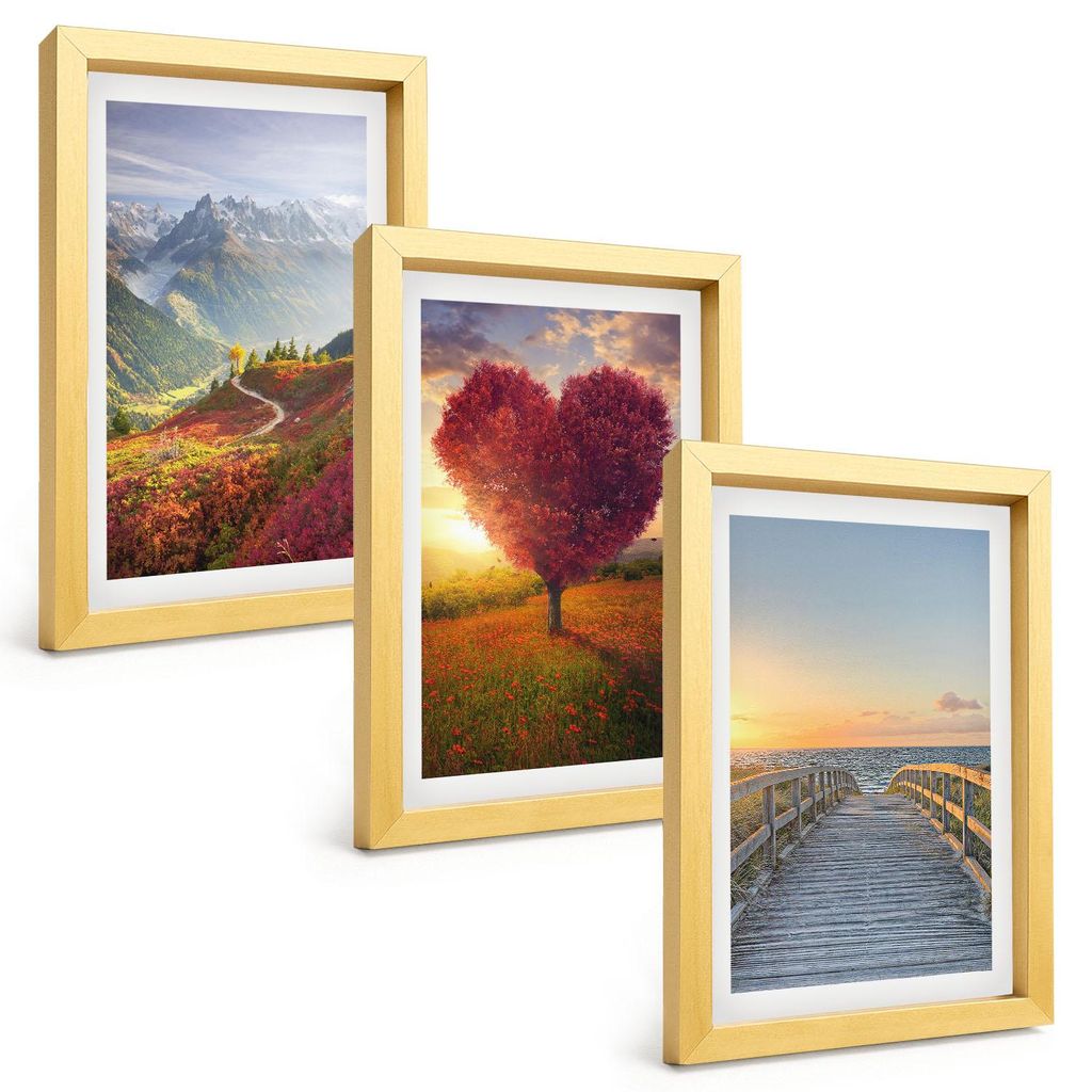 Bilder Set 3-teilig im Goldrahmen Rahmen – Wandbilder 3 Stück – gerahmte Poster für Wohnzimmer, Schlafzimmer und Flur – 20x30 cm – Landsc...