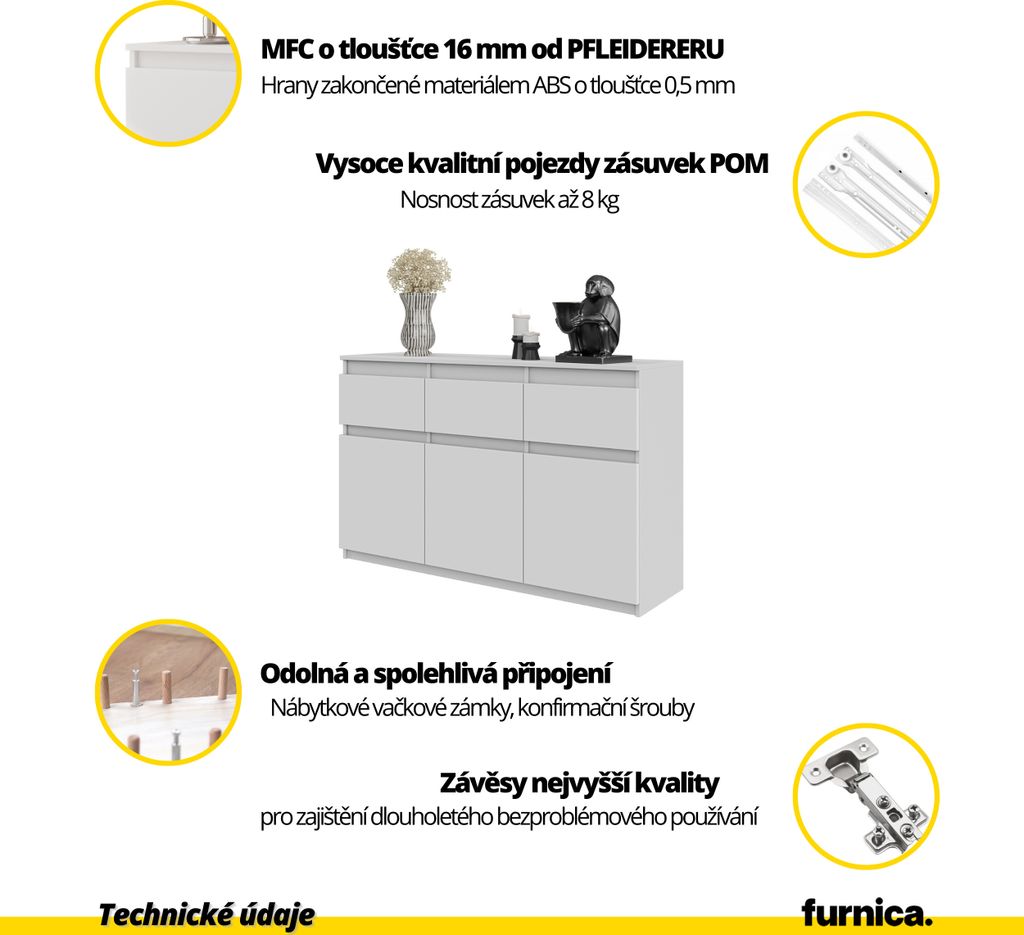 FURNICA - NOAH - Komoda / příborník se 3 zásuvkami a 3 Obrázek produktu 5