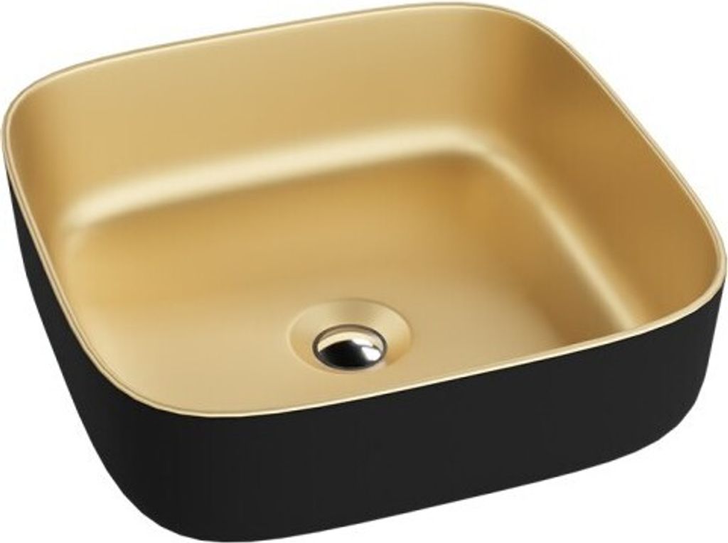 LAVITA Aufsatzwaschtisch Galera Mini Gold/Black | Aufsatzwaschbecken Quadrat | Waschbecken ohne Überlauf und Hahnloch | Aus hochwertigem Porzellan...