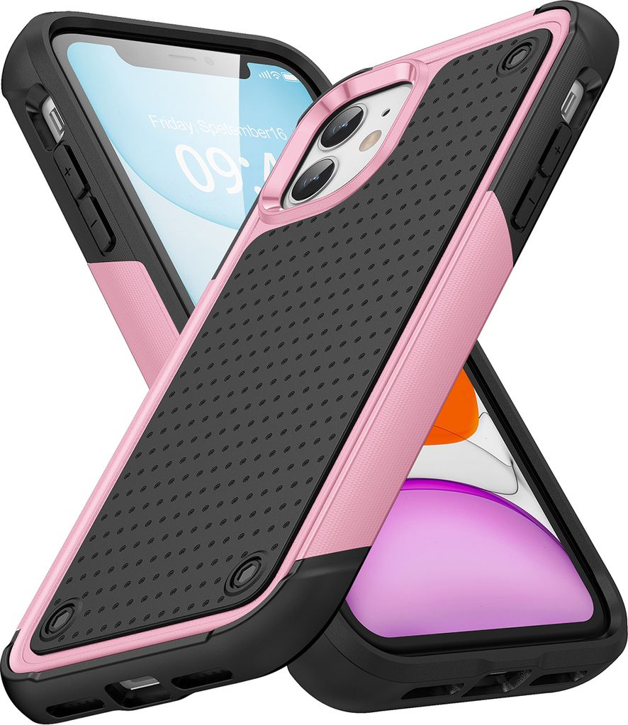 Für iPhone 11 Hülle Militärqualität Stoßfest Hybrid 2 in 1 Hart PC Weich TPU Handyhülle Pink Schwarz