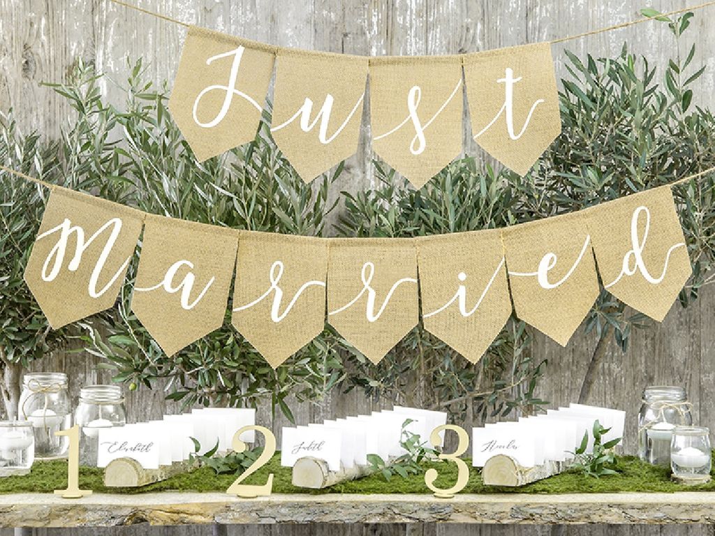 Banner Girlande Hochzeit, Motive:Just Married / Jute Banner Produktbild 